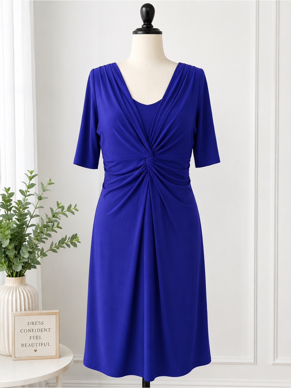 Chaps Royal Blue Twist-Front Midi Dress